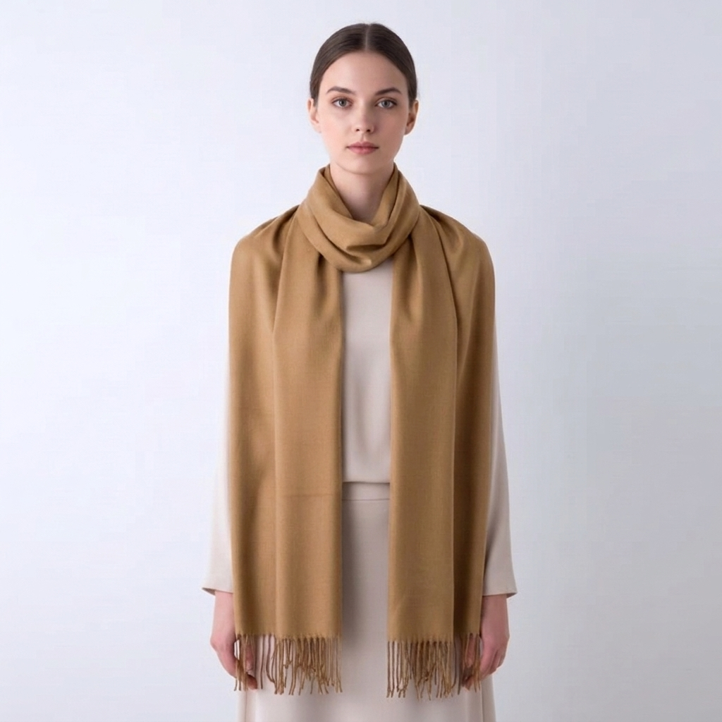 Women's Winter Scarf Solid Colour Tassel Trim — view 8