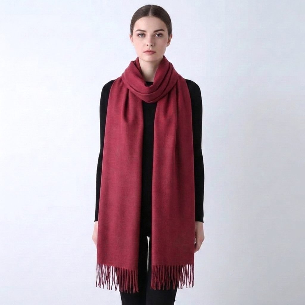 Women's Winter Scarf Solid Colour Tassel Trim — view 9