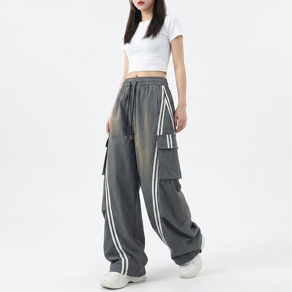 Women's Trackpants Side Stripe Drawstring Waist Baggy — view 5