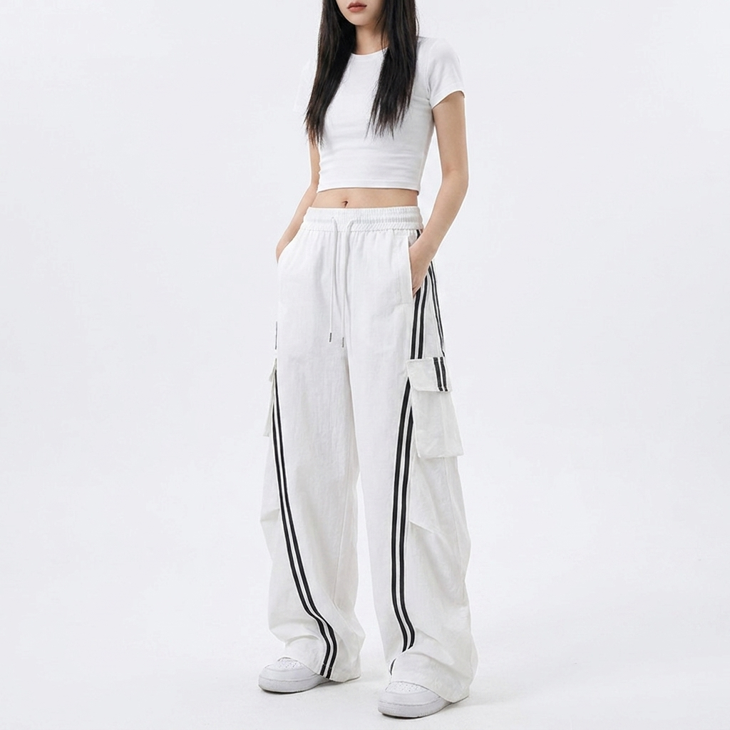 Women's Trackpants Side Stripe Drawstring Waist Baggy — view 1